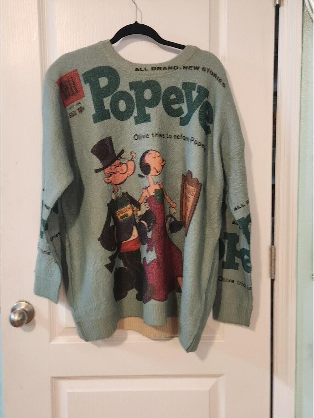 Vintage Popeye Cartoon All Over Print Sweater 90s Crewneck Pullover Xl